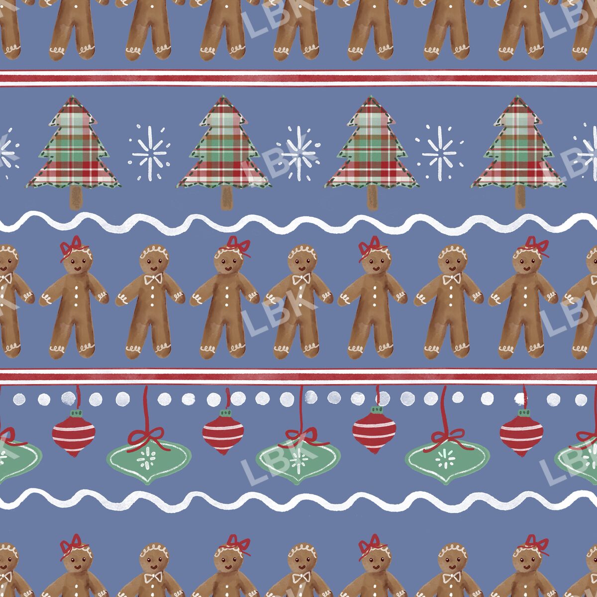 Gingerbread holiday stripe winter blue
