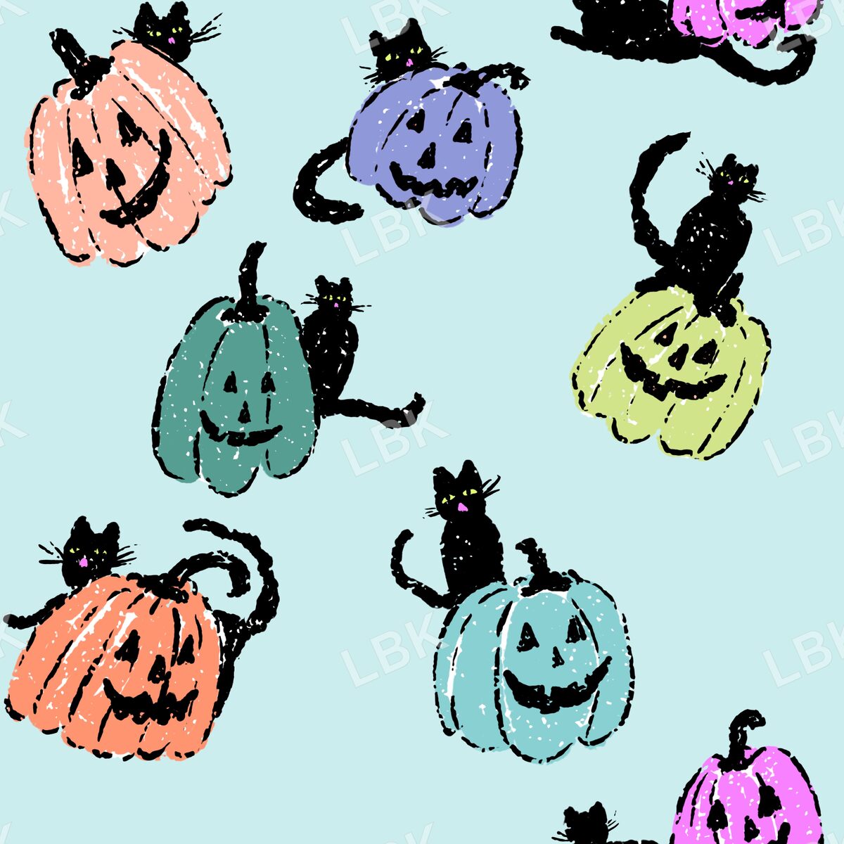 Black cats and Jack o lanterns aqua
