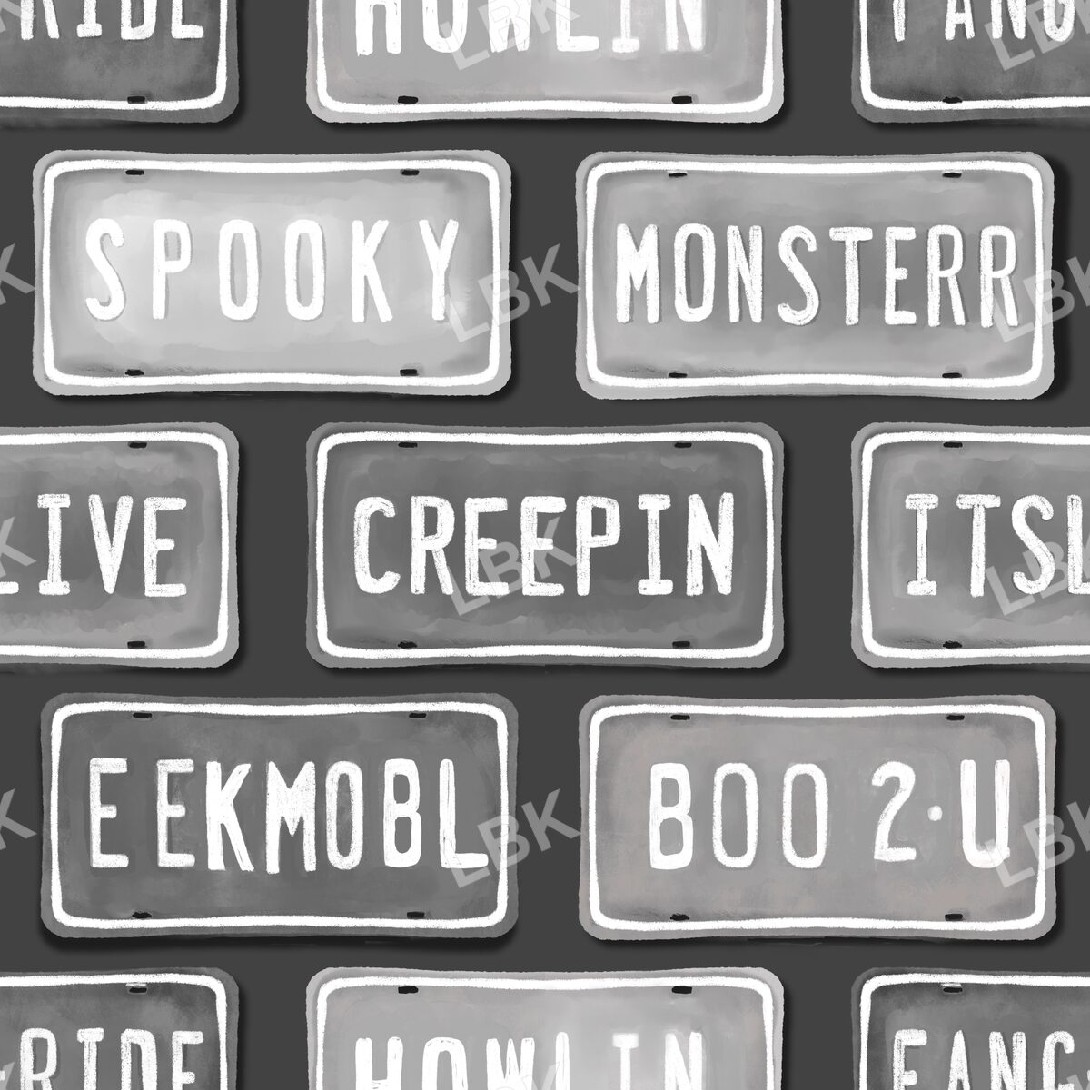 Vintage spooky license plates dark gray