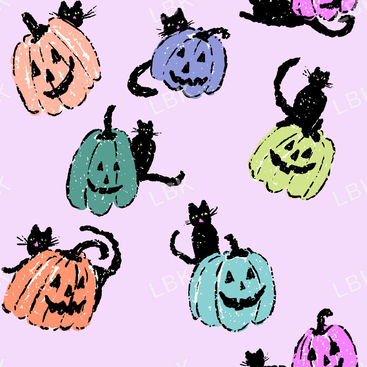 Black cats and Jack o lanterns lilac purple