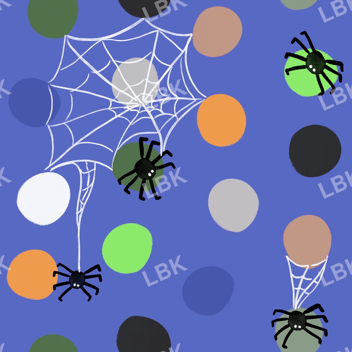 Spooky polka dots with spiders light blue