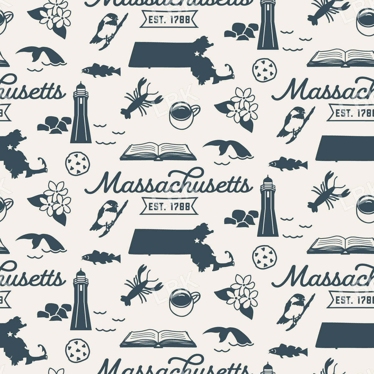 Massachusetts-navy blue on cream