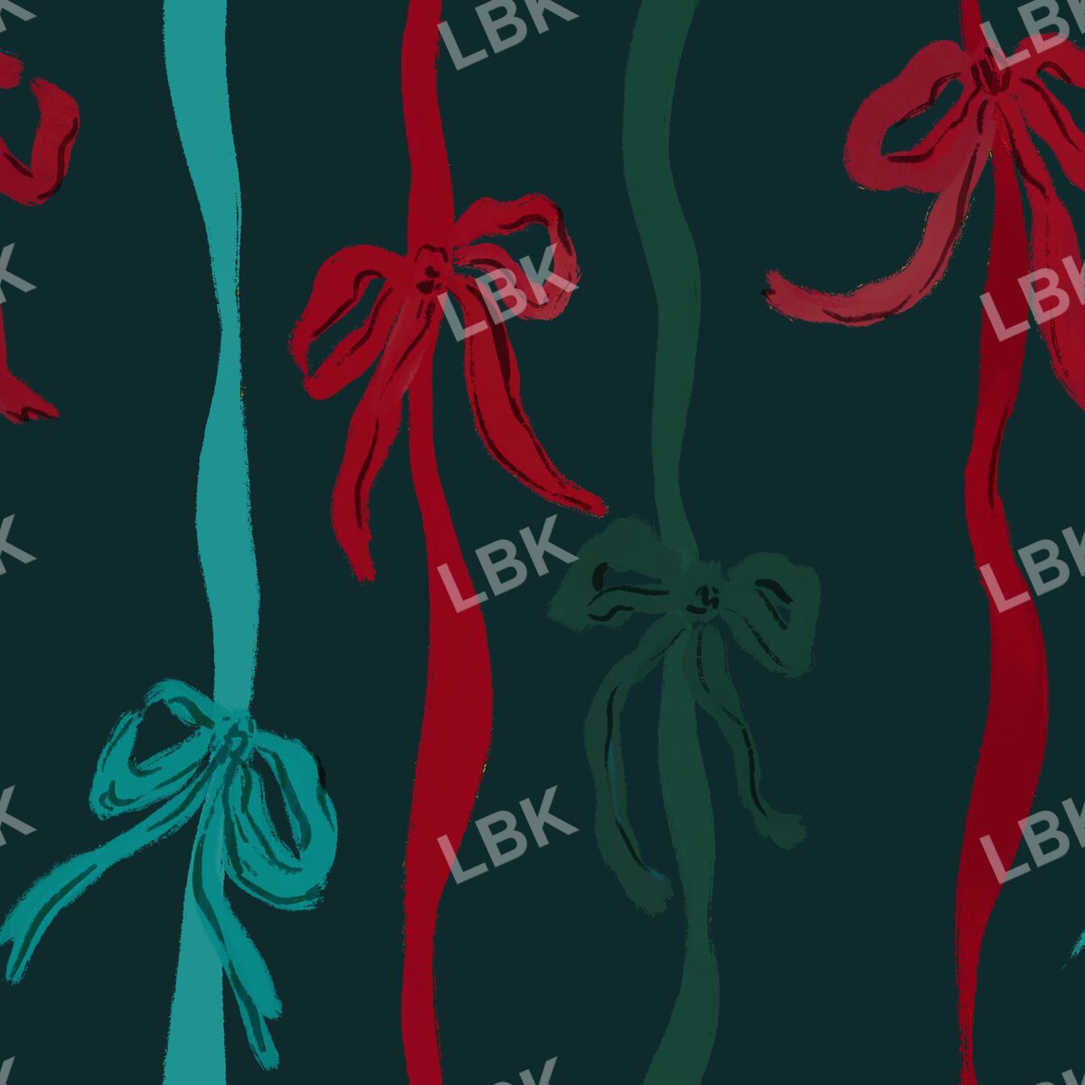 Ribbon bow vertical stripe dark teal green with turq