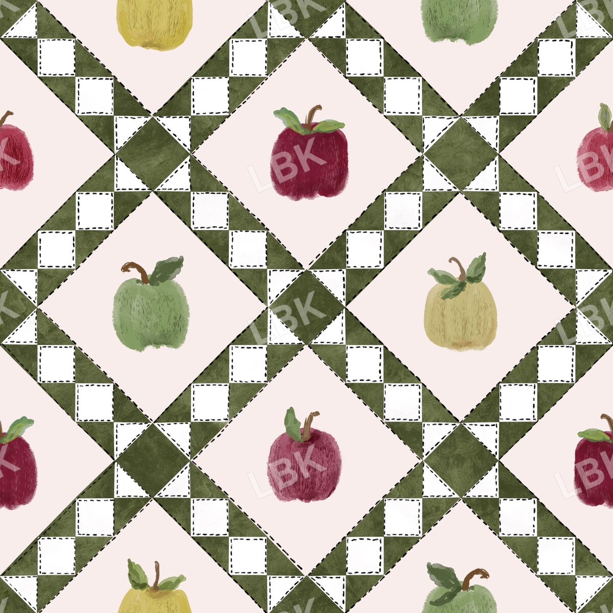 Apple Season geo quilt green tan