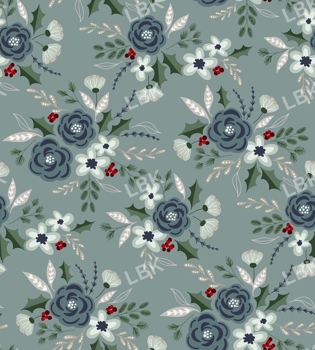 Winter Fox Floral Blue