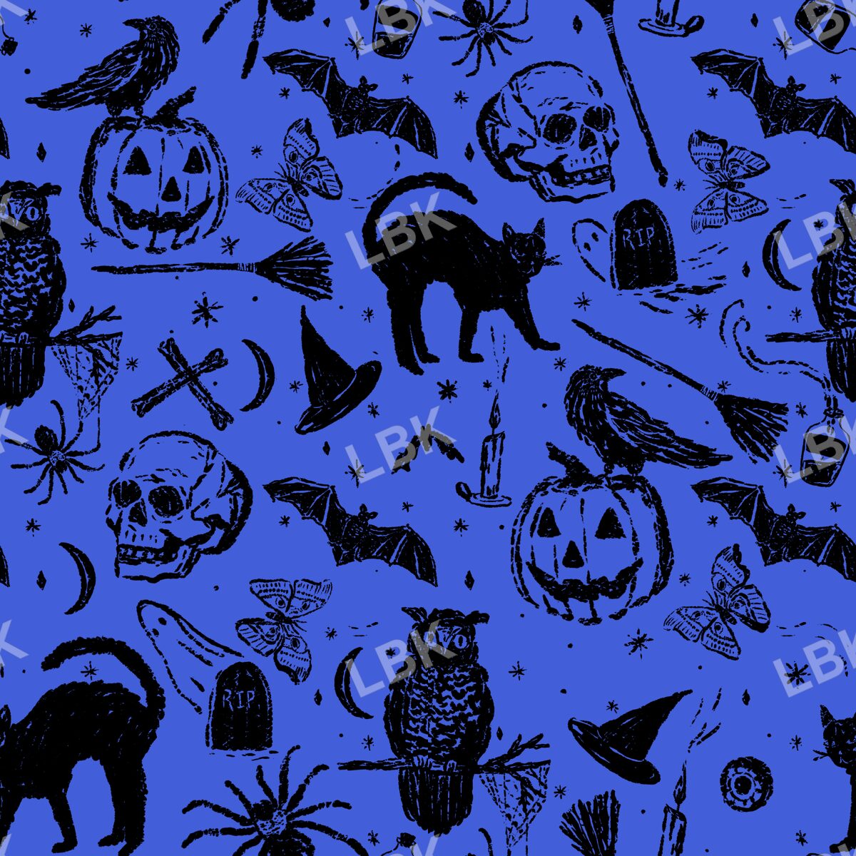 Vintage Halloween sketch cobalt blue