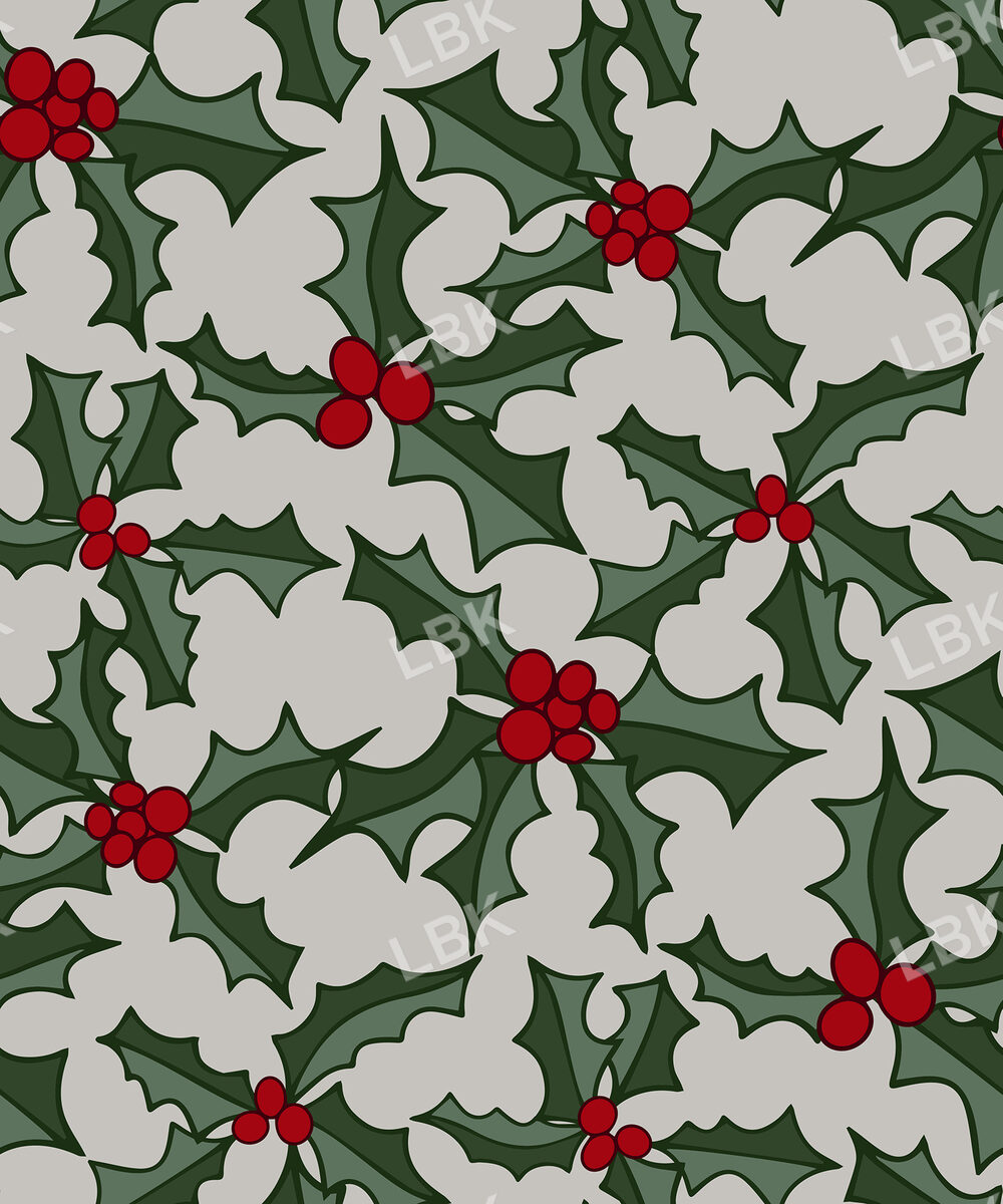 Classic Christmas Holly Grey