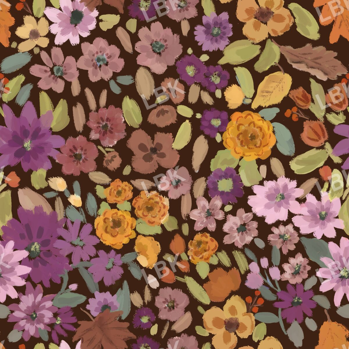Hello Fall Floral - dark chocolate brown