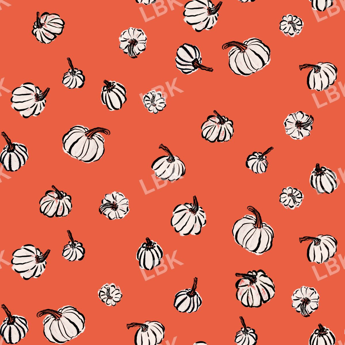 Tossed sketched fall pumpkins bold red orange