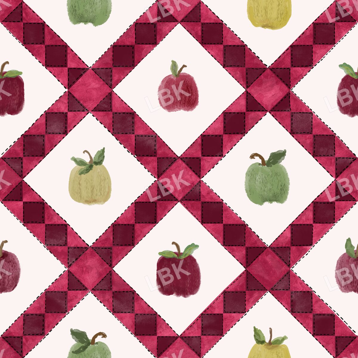 Apple Season geo light tan red tonal patchwork