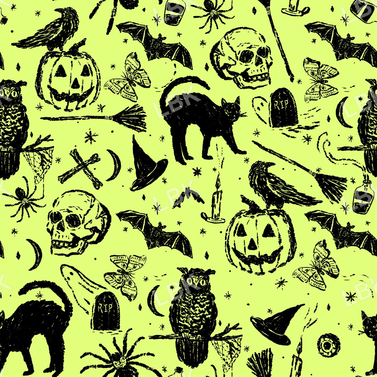 Vintage Halloween sketch bright lime