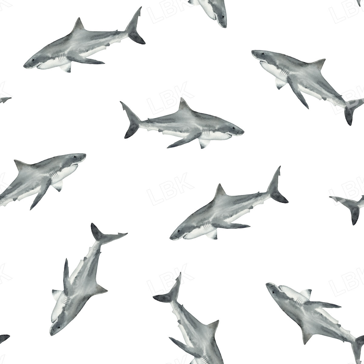 Great White Sharks Watercolor