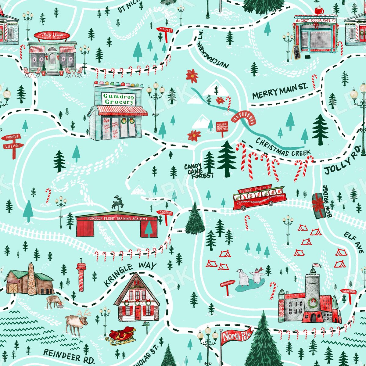 North Pole map - winter aqua