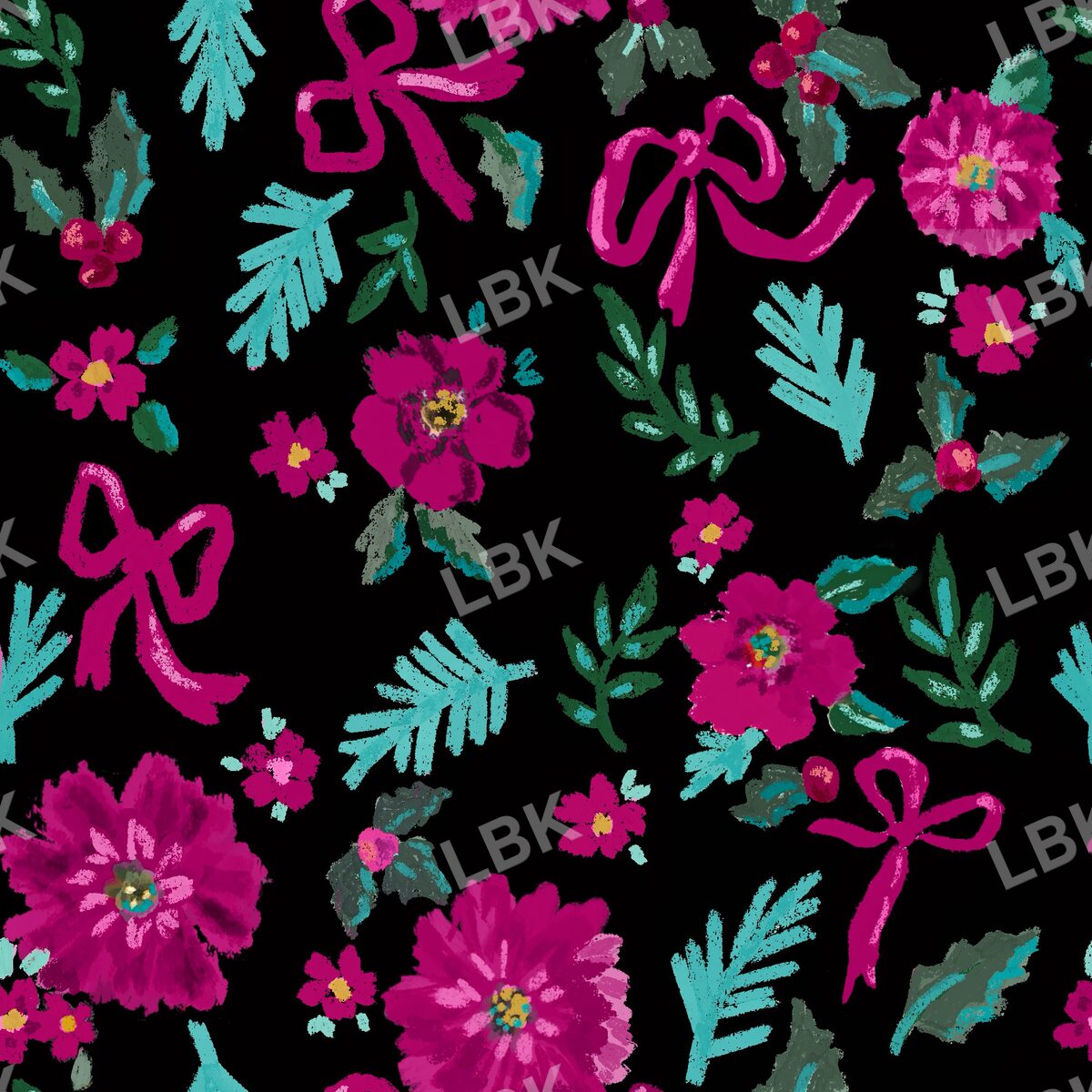 Scattered joy floral black and berry