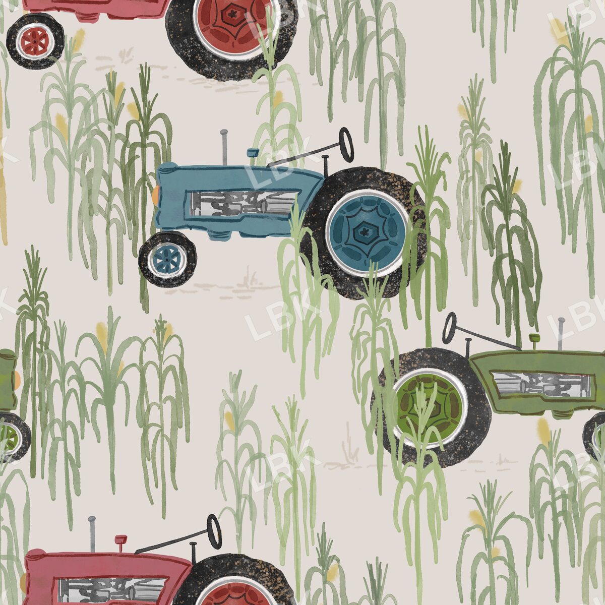 Tractors in the corn field off white