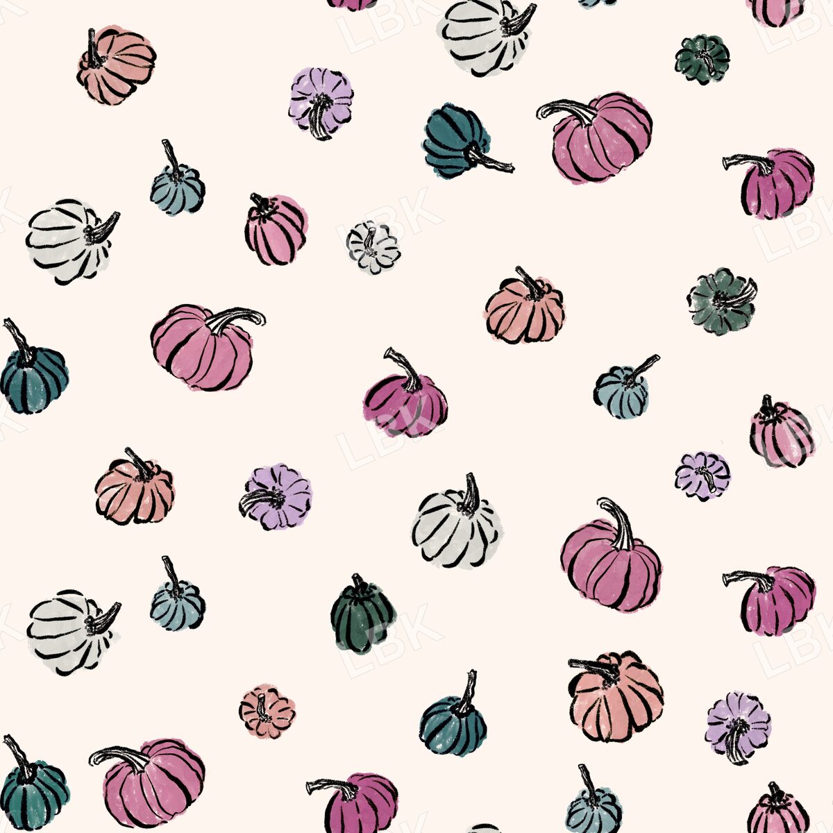 Tossed sketched fall pumpkins jewel tone cream