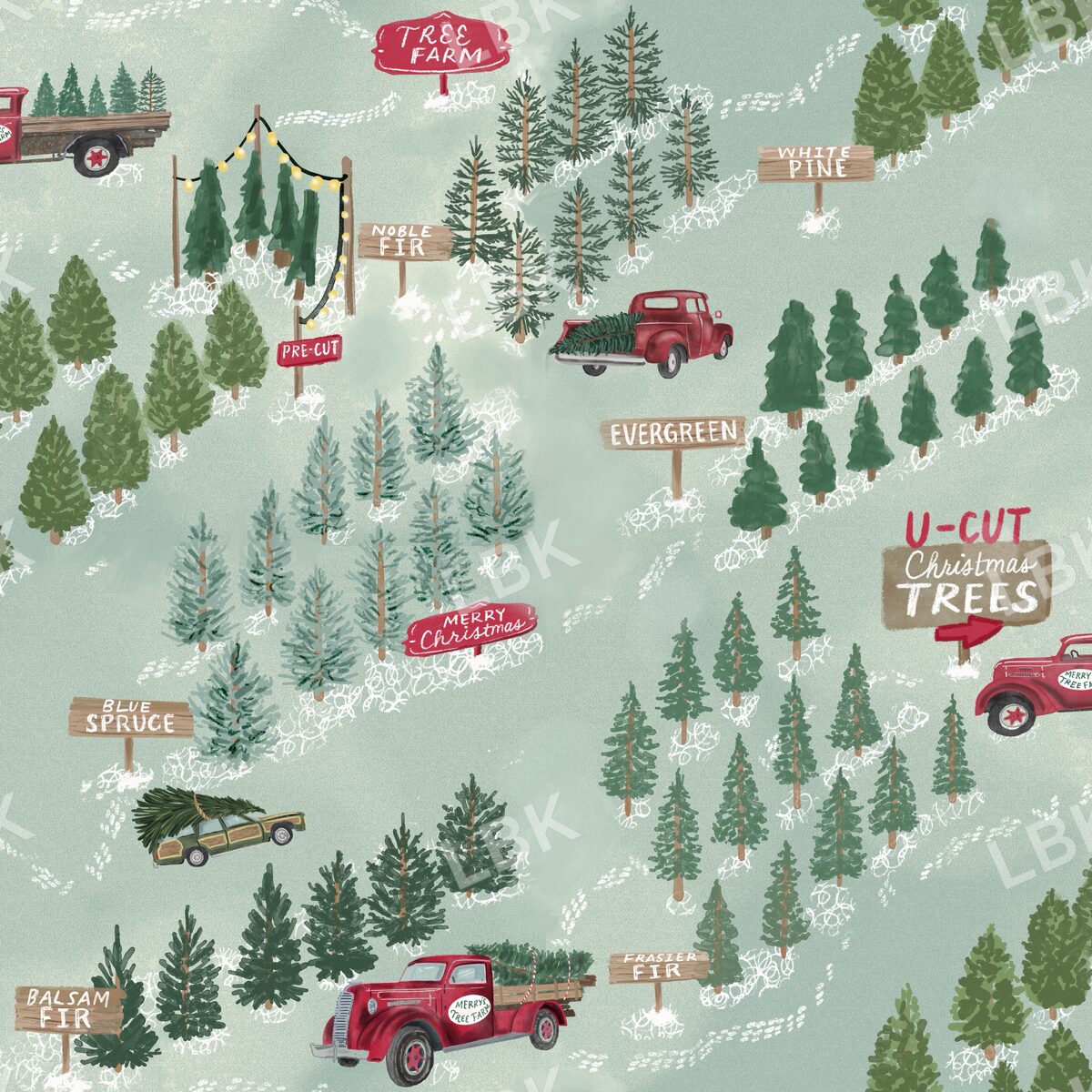 Tree Farm Frasier green 24x24 half drop