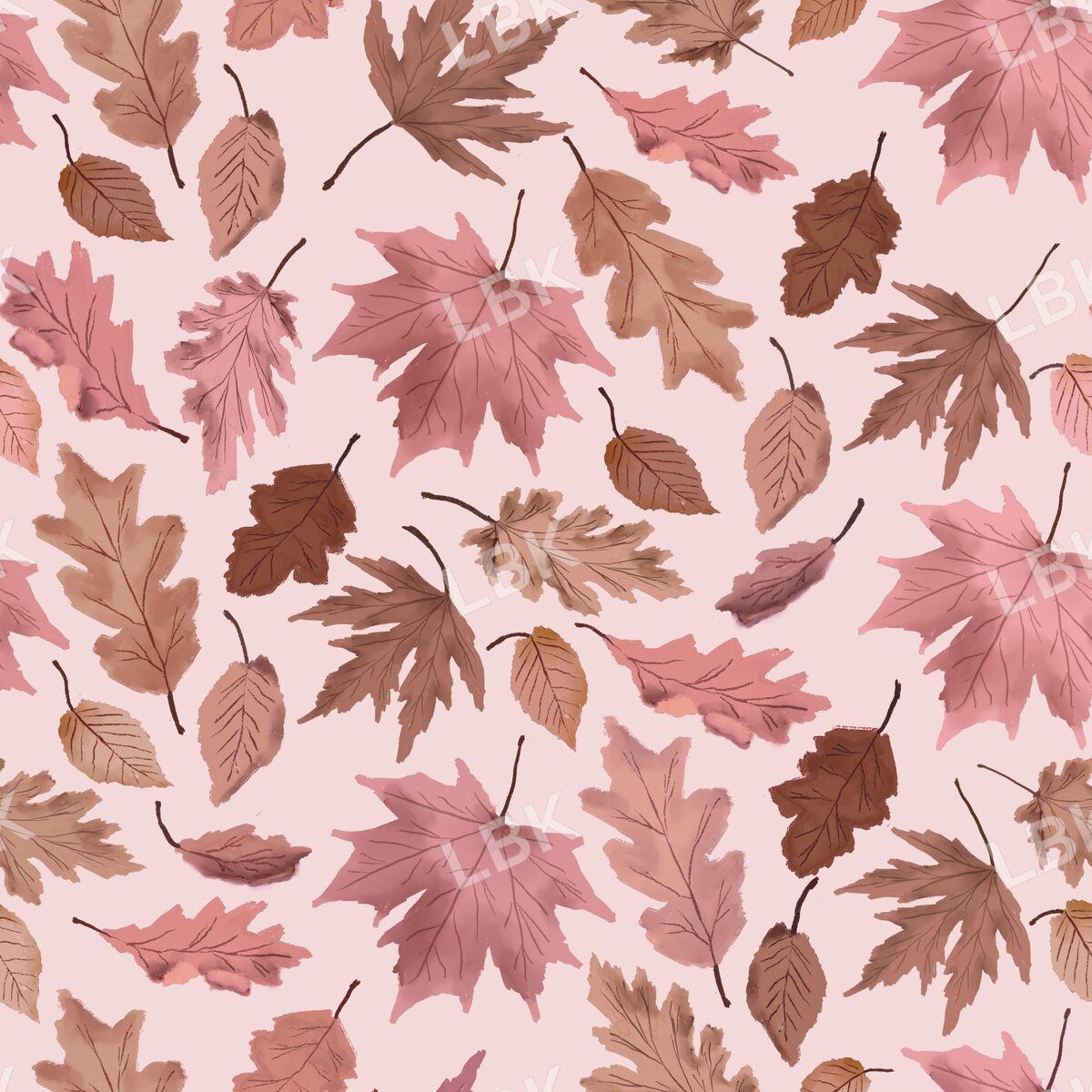 Autumn falling leaves terra pink multi