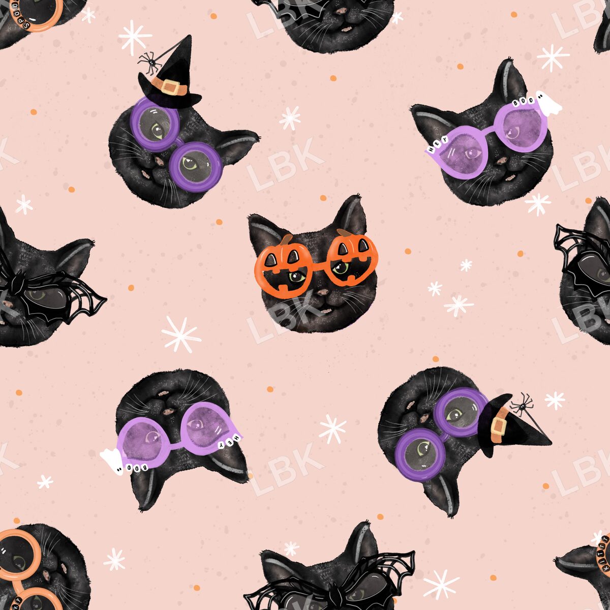 Meowlloween cats tossed lt pink