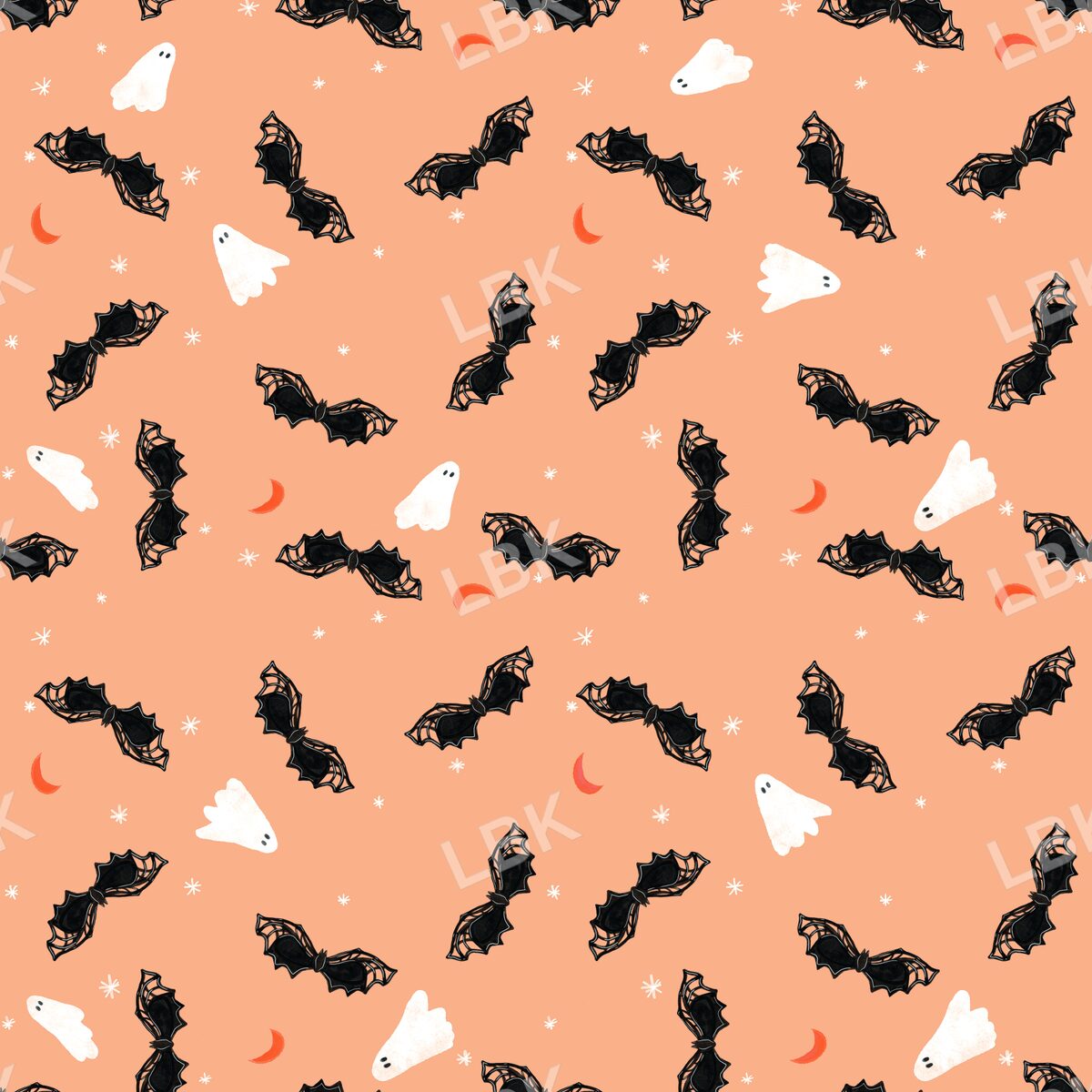 Tossed bats ghosts and moons light orange