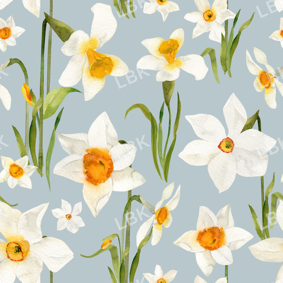Daffodil Garden on Light Blue