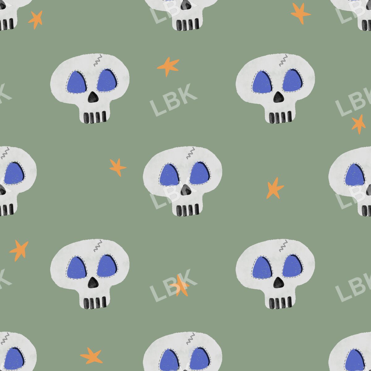 Watercolor skull on olive