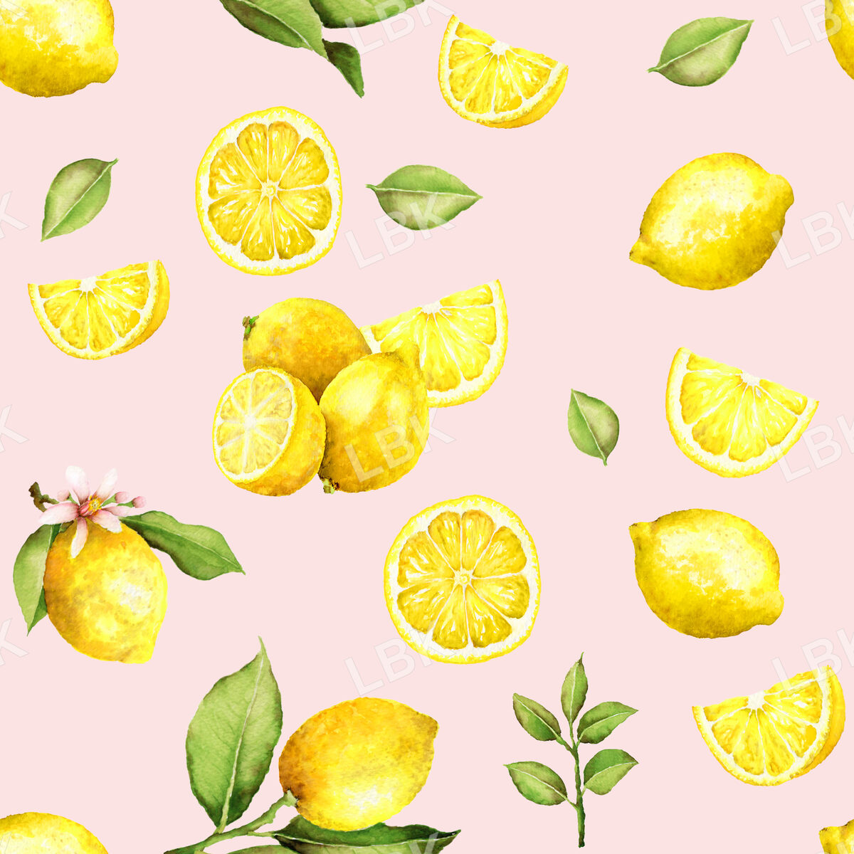 Watercolor Lemons on Cinderella Pink