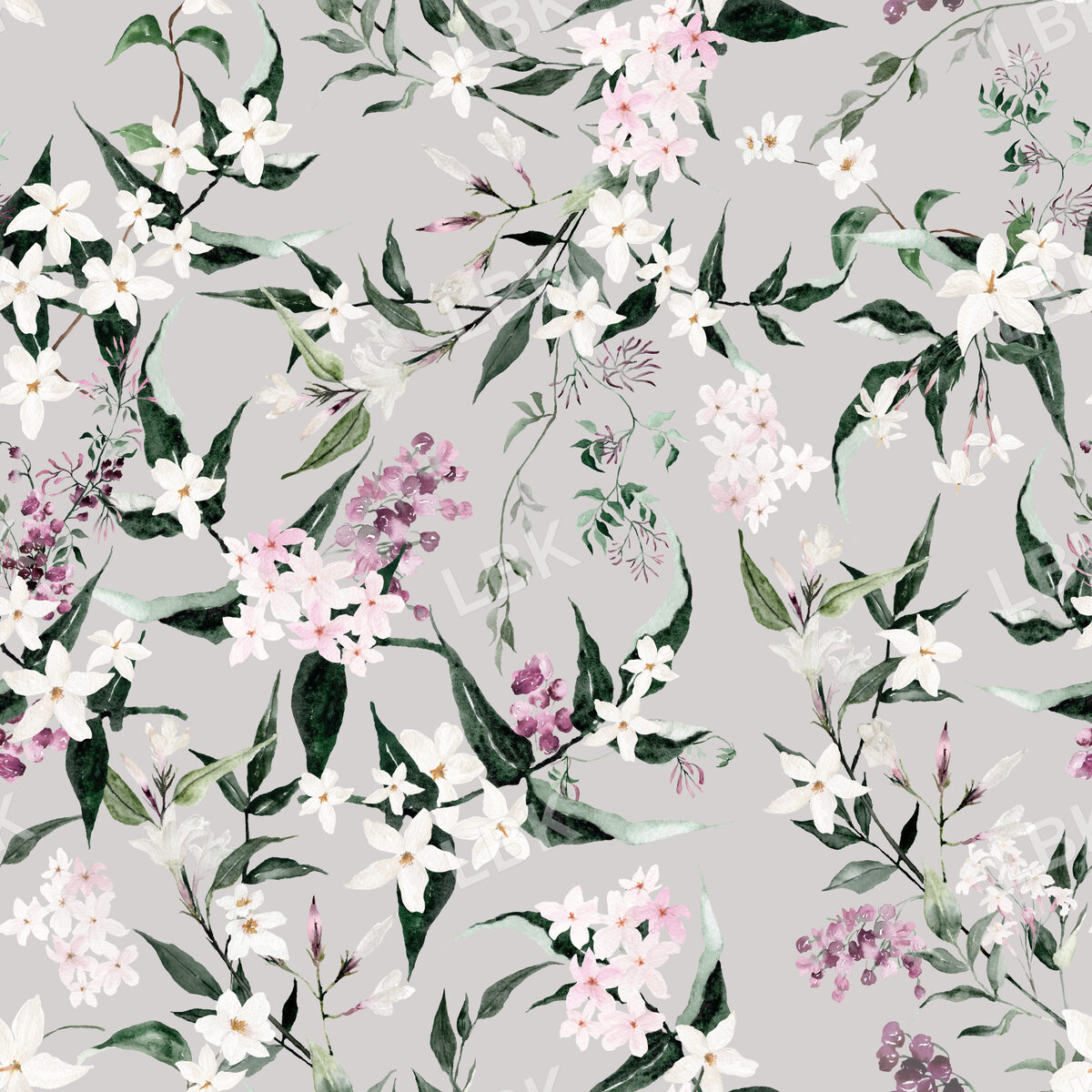 Jasmine Floral Vines on Early Gray