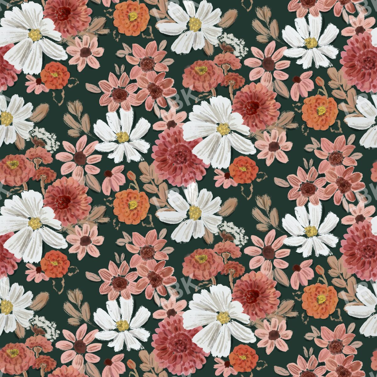 Autumn bliss floral dark green brown