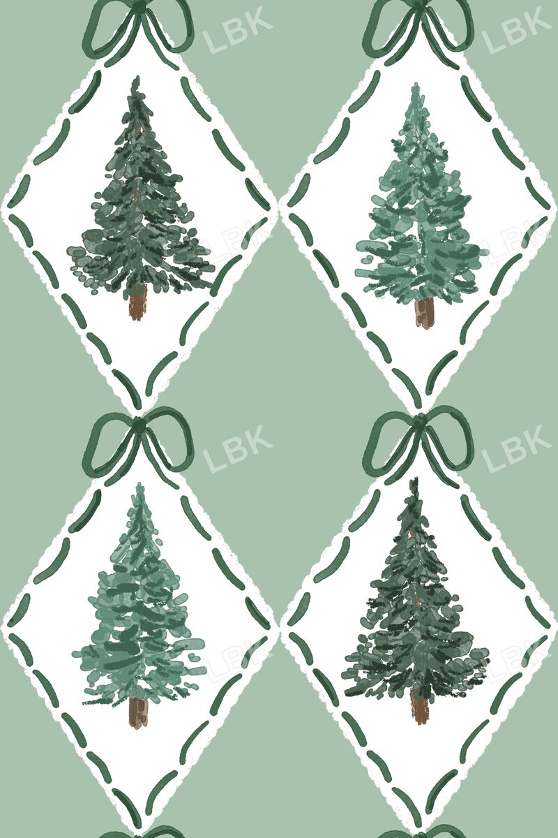 Tree argyle with green bow - balsam green