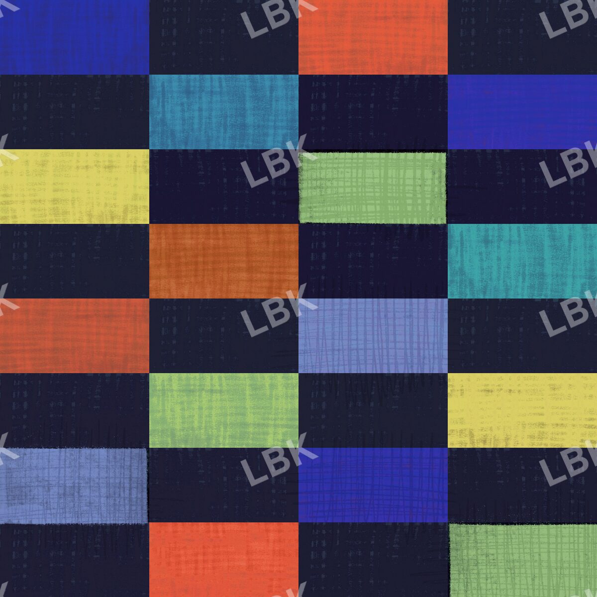 Multicolor rectangle checker on navy blue