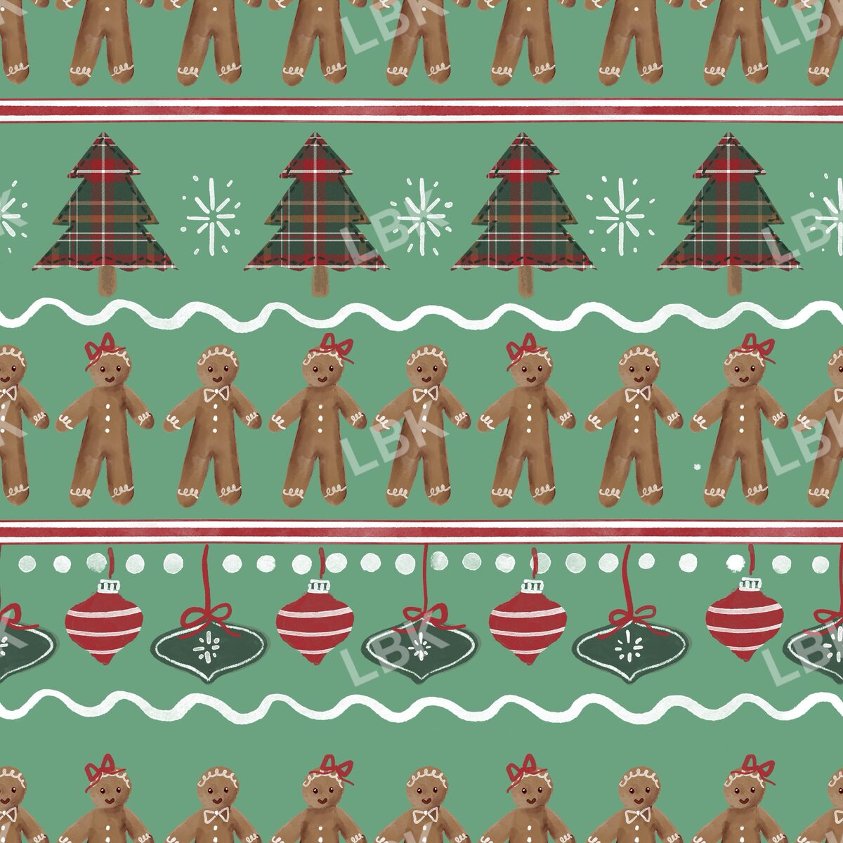Gingerbread holiday stripe green