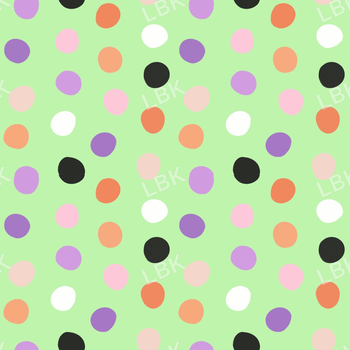 Bright green multicolor polka dots