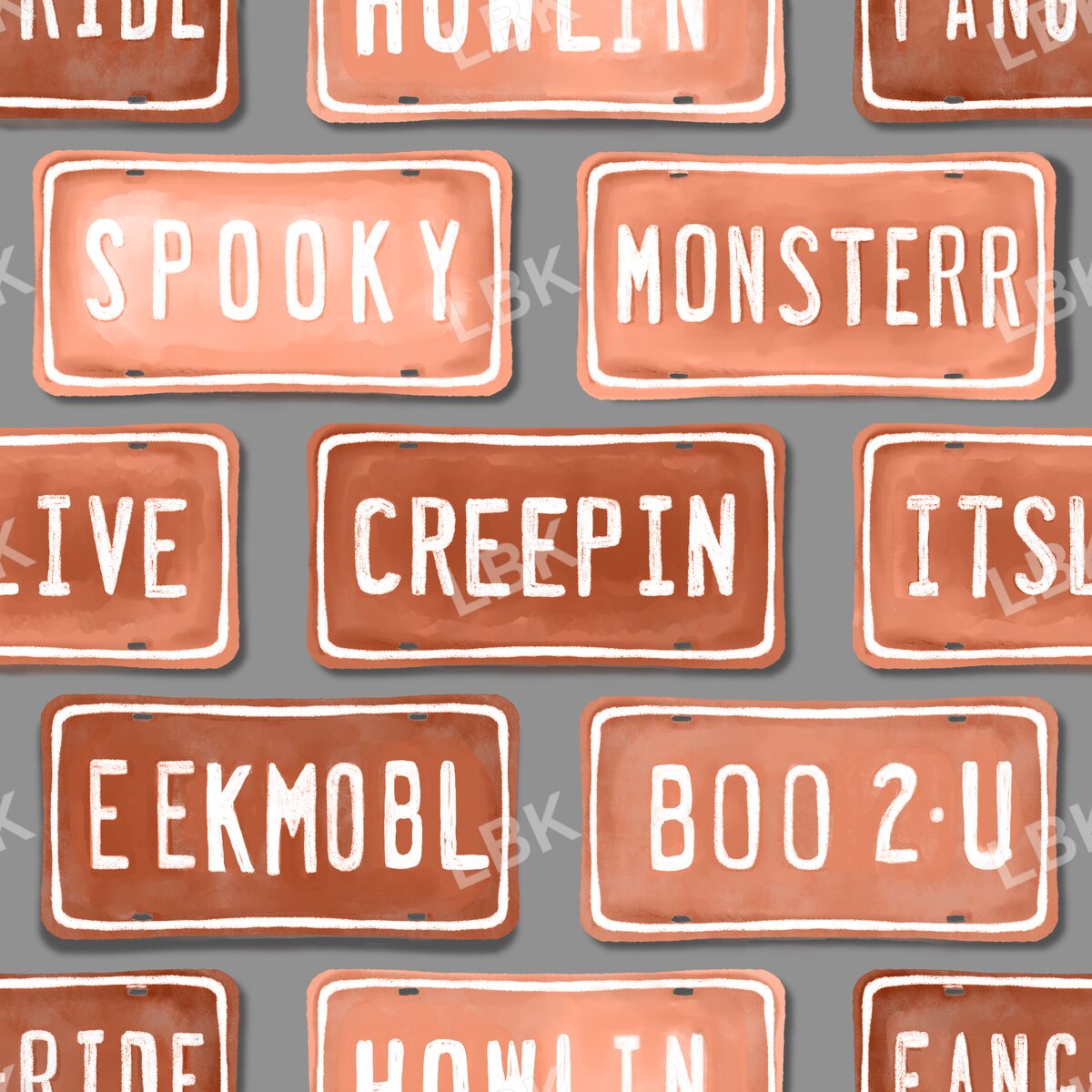 Vintage spooky license plates burnt pumpkin
