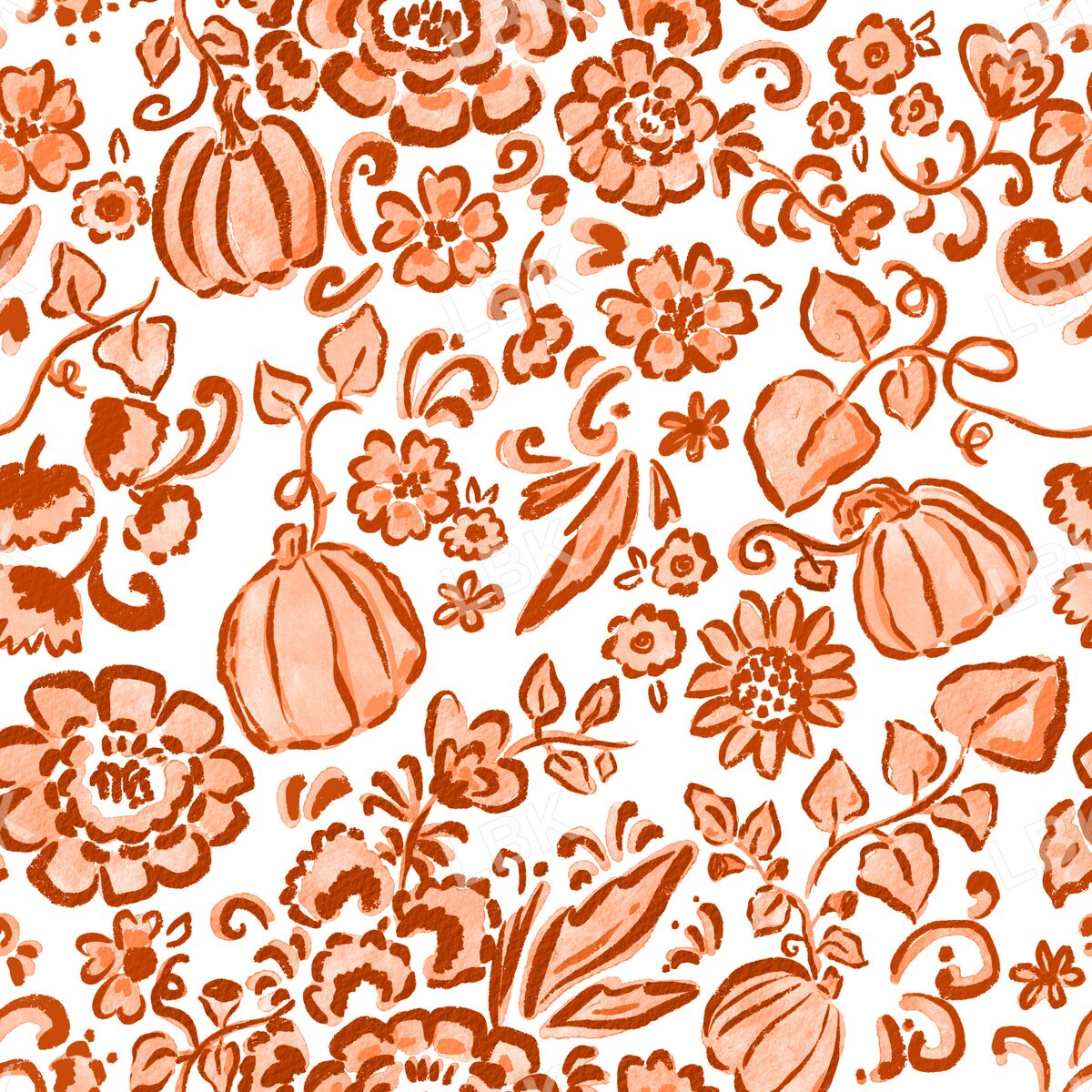 Chinoiserie pumpkin floral - pumpkin orange