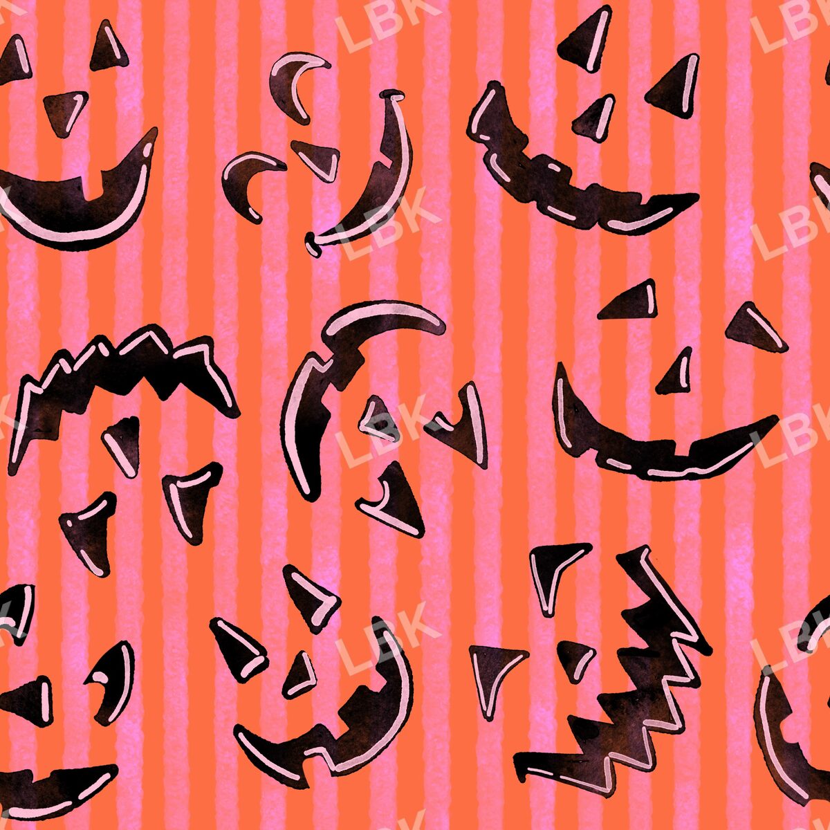 Striped Jack-o-lantern faces bright pink and orange