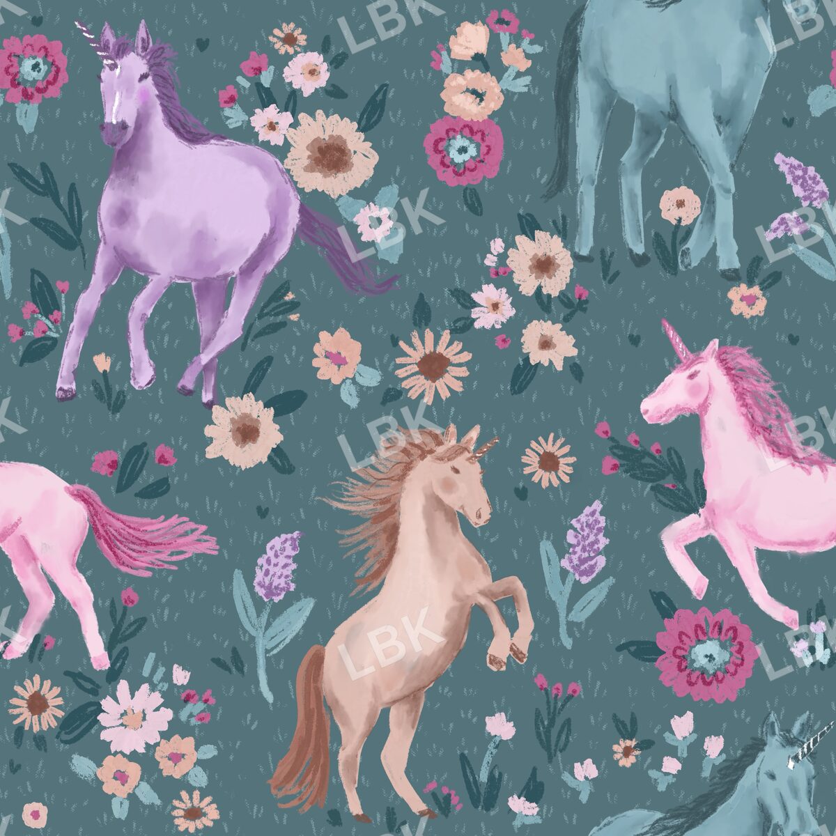Unicorn floral teal