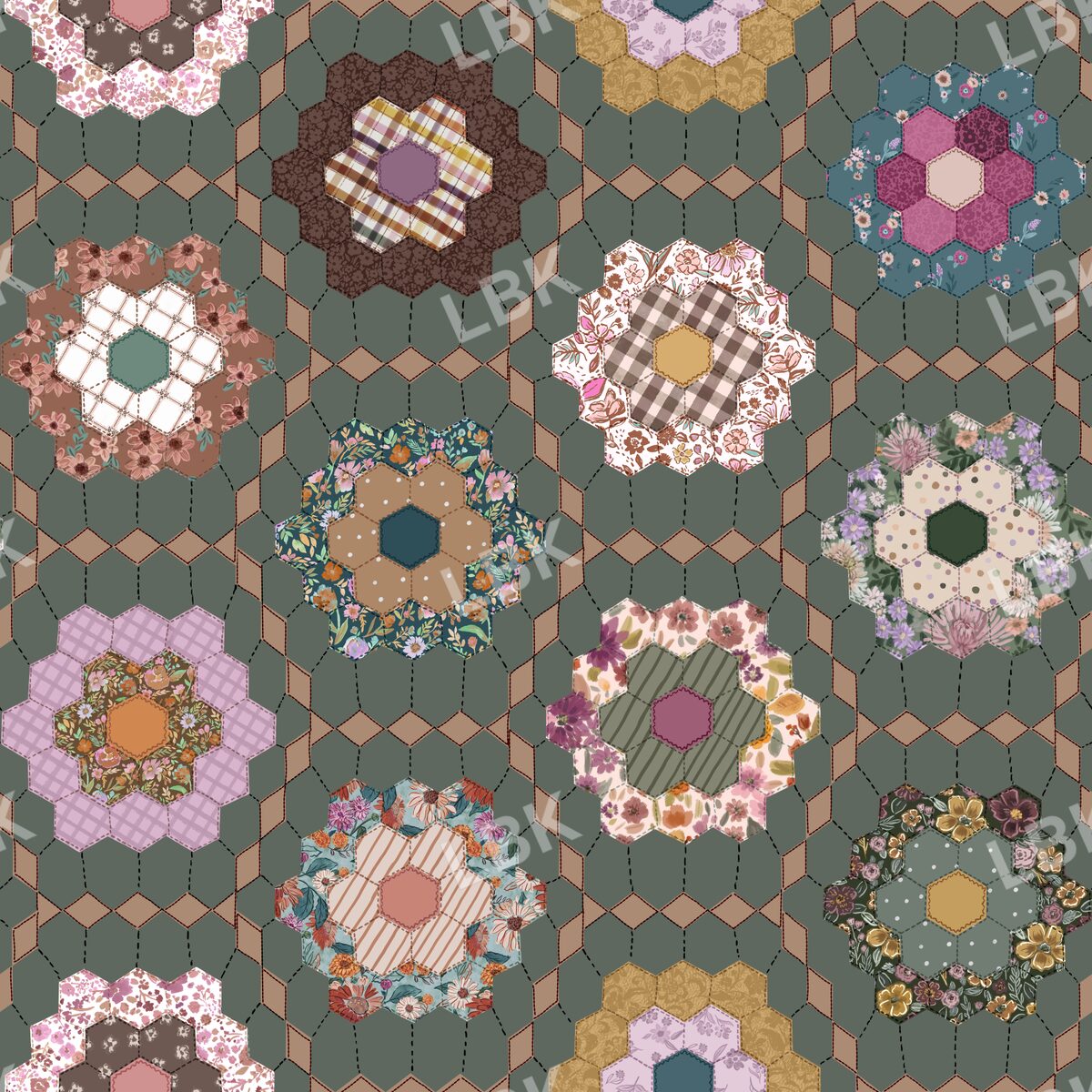 Floral Garden Fall Quilt - Dark Sage