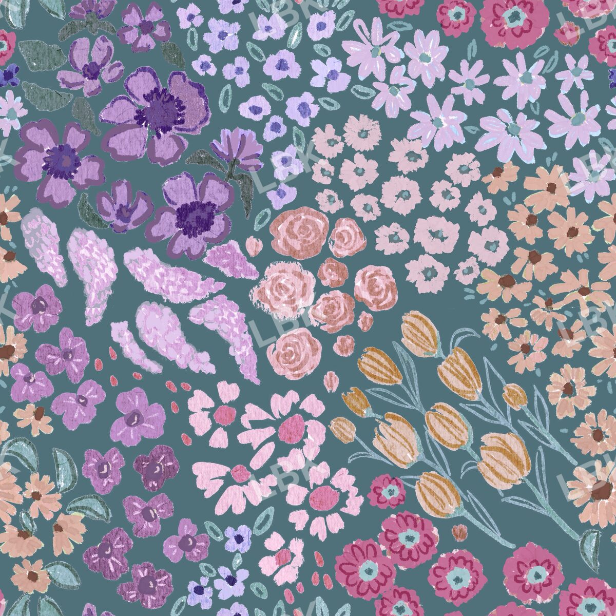 Fairytale floral teal 12x12