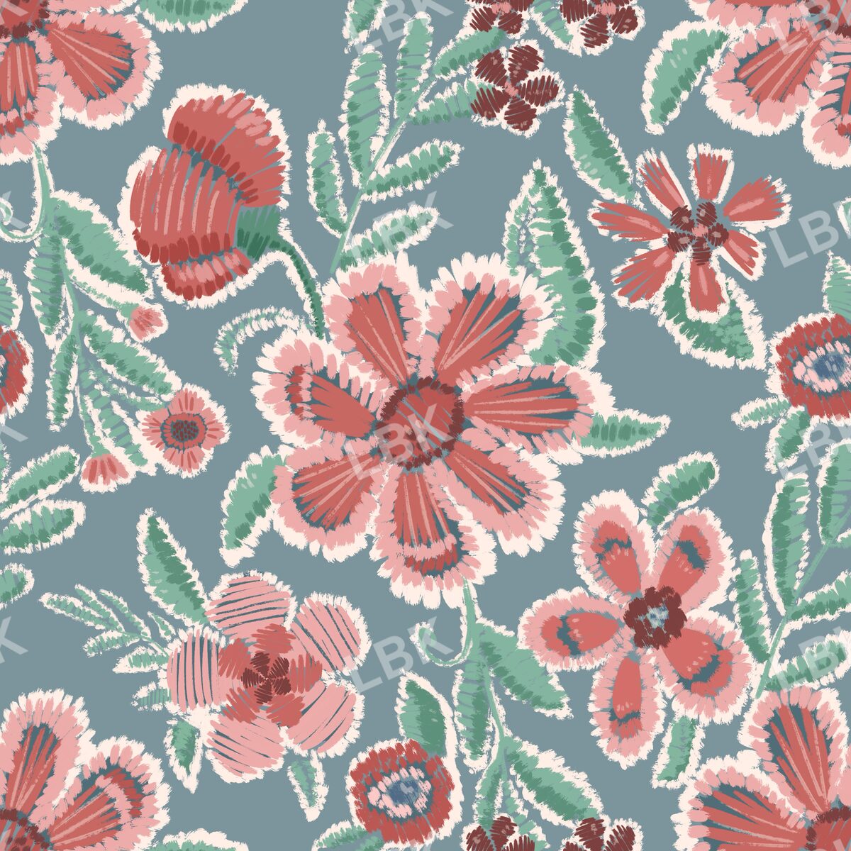 Threaded blooms chambray blue