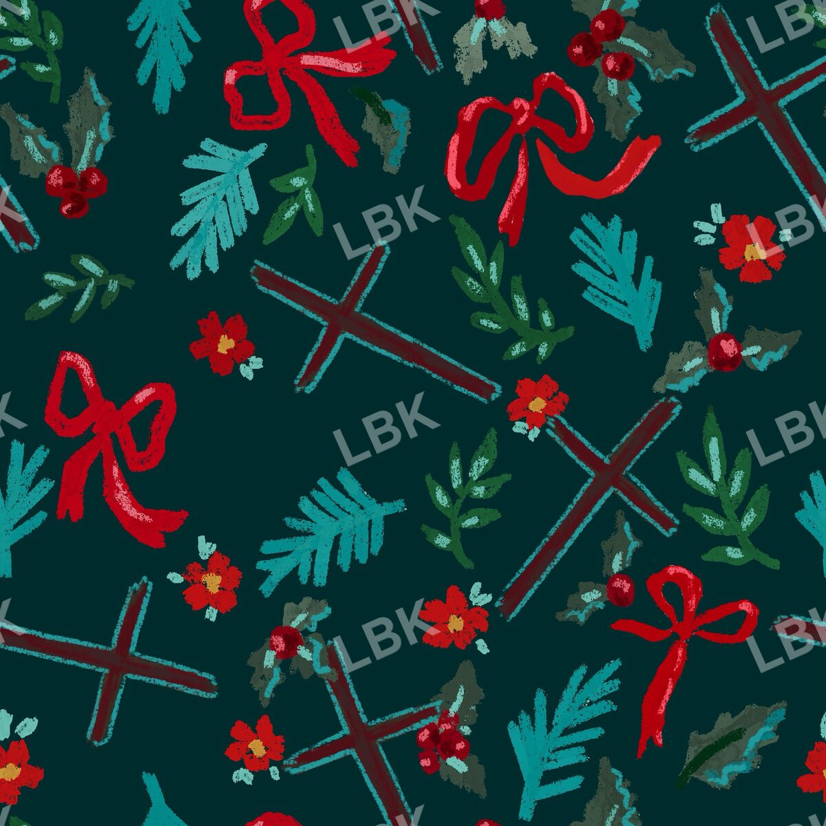 Holiday cross scatter dark teal green