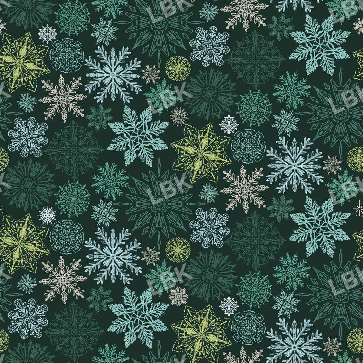 Snowflakes dark green multi