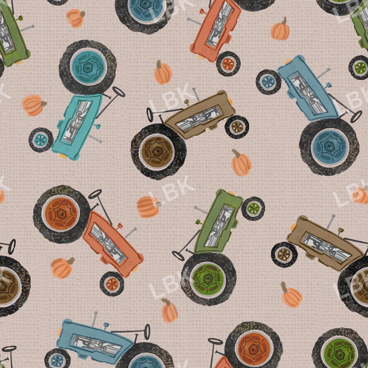 Tractor toss with pumpkins tan textured