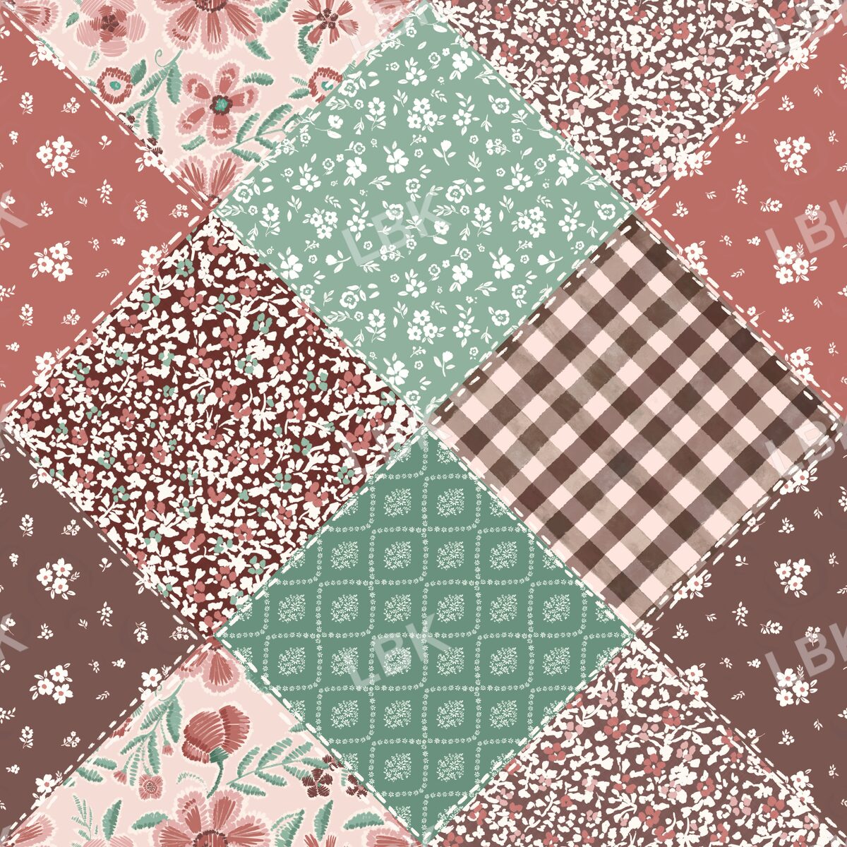 Gathered Garden stitched patchwork - soft pink mix