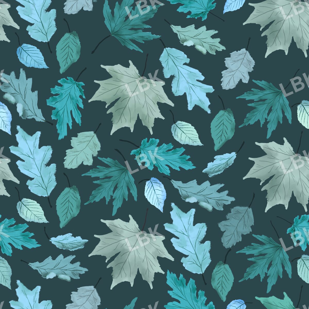 Autumn falling leaves deep teal green