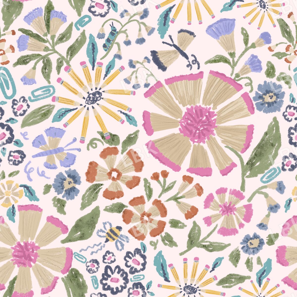 Colored pencil sketchbook garden - pink