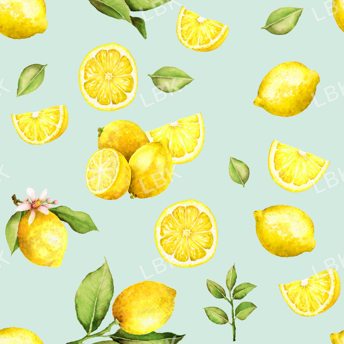 Watercolor Lemons on Skeptic Green