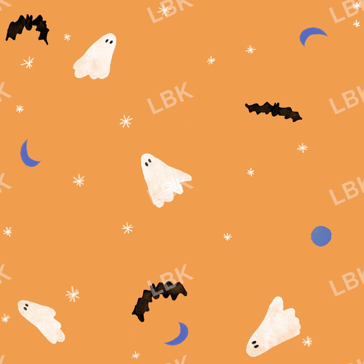 Halloween sky ghosts and bats bright orange