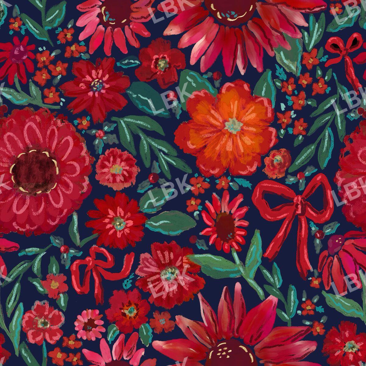 Joyous holiday floral navy blue