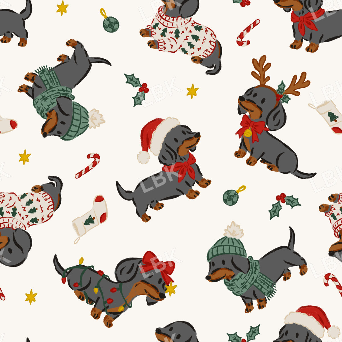 Holiday Dachshunds Tossed